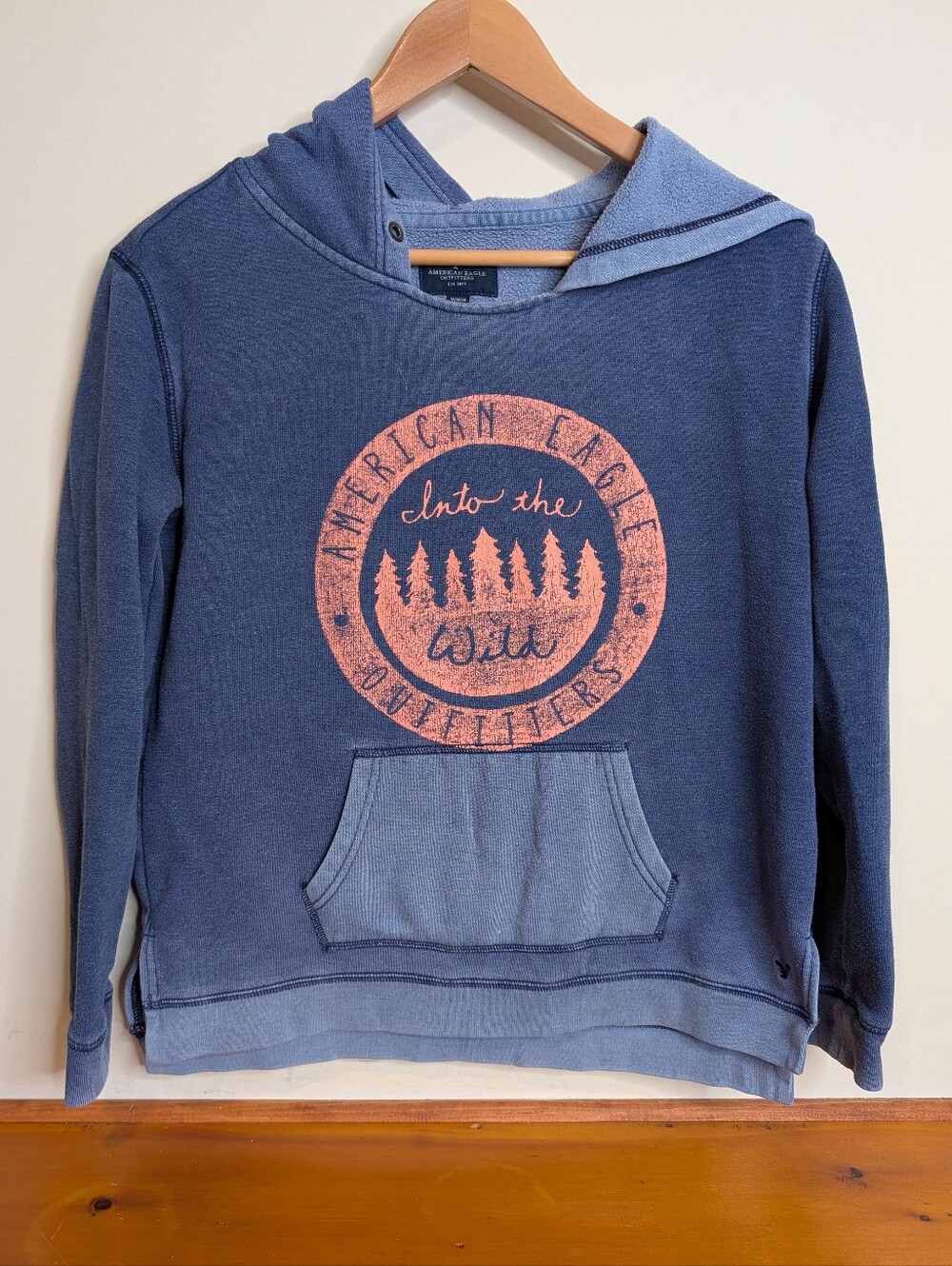 American Eagle Into the Wild Outfitters Sherpa Hood Sweatshirt Blue Ombre M